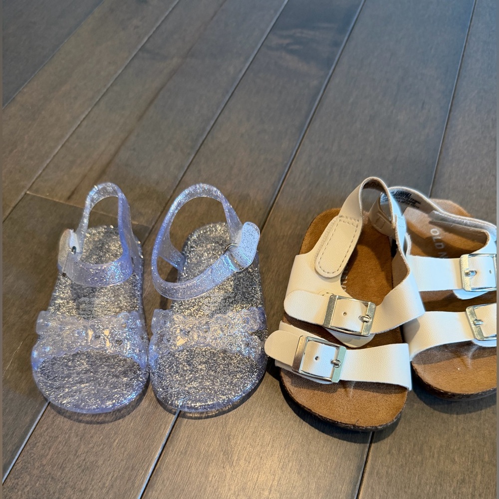 Kids Clear Glitter Jelly Sandals and White Buckle Sandals - Set of 2
